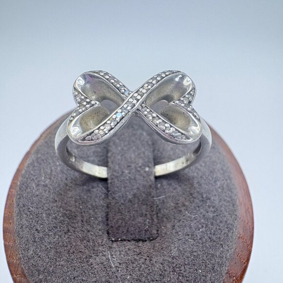 VTG Sterling Silver 925 Natural Diamond Open Hearts Infinity Ring Size 10.25 - Picture 3 of 9